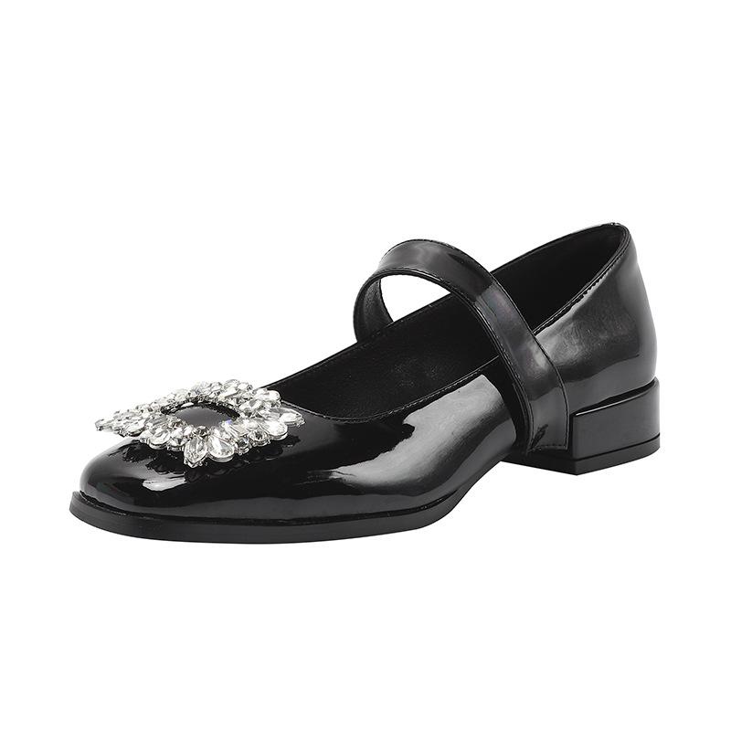 2024 Весна и Осень Роскошные Женские Туфли Мэри Джейн с Кристаллами, Ремешок На Щиколотке, Женские Черно-Белые Туфли Для Вечеринки На Высоком Каблуке