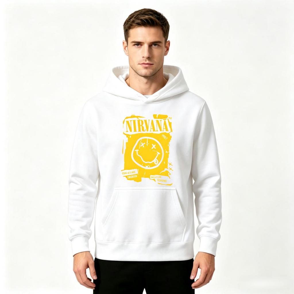 Men Vintage 90s Music Graphic Print Pullover Hoodie Casual Long Sleeve Loose Hooded Sweatshirt