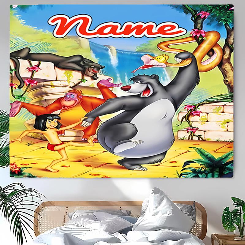 Personalized The Jungle Book Background Tapestry,Custom Name Birthday Party,Multifunctional Wall Decoration for Home Decor,Various Occasions