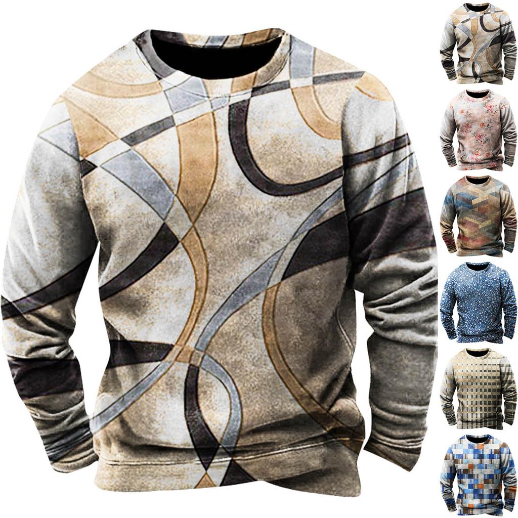 Мужская толстовка с принтом на открытом воздухе, свободная с длинными рукавами и этническим принтом