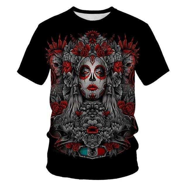 Classic Gothic Skull Horror Death 3D Print Men's T-shirt Summer Casual O-neck Short Sleeve Tops Harajuku Hip-Hop Streetwear Tees