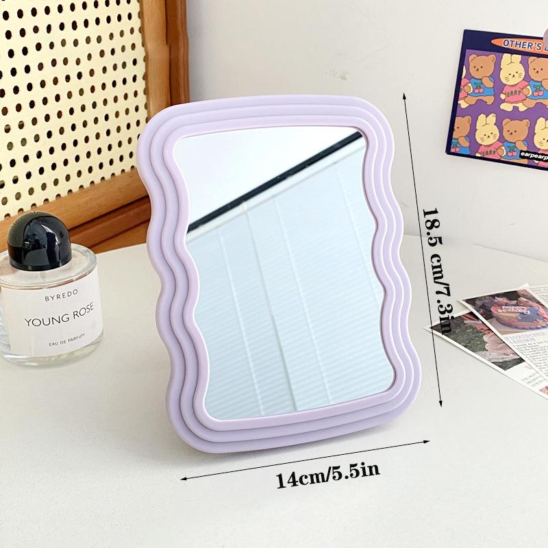 Гофрированное настольное зеркало для макияжа, однотонное, простое, портативное, складное, студенческое, компактное, симпатичное зеркало