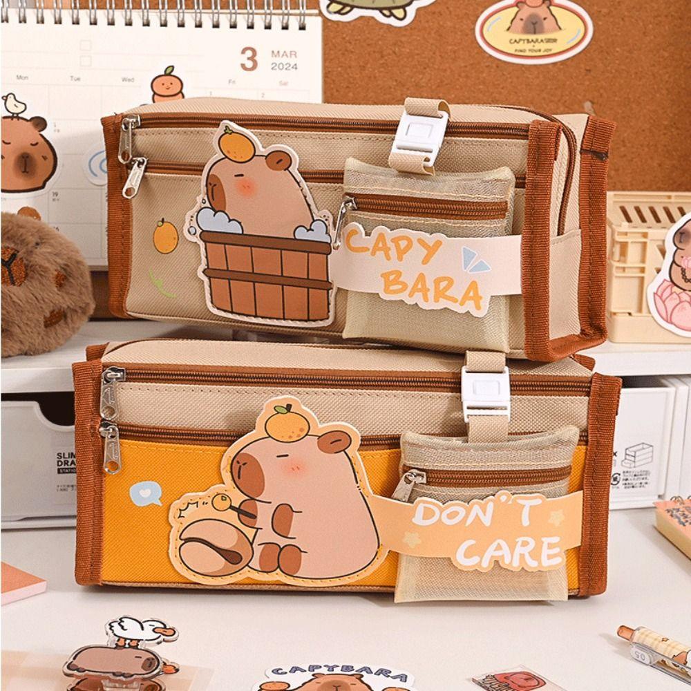 with Mesh Bag Pen Bag Capybara Stationery Organizer High Quality Pencil Case Student