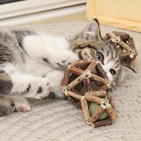 Natural Catnip Silvervine Ball Toy Dental Health Emotional Regulation Chew Toy Promotes Digestion Soothes Mood Cat Toys for Indoor Cats Kittens