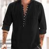 Long Sleeve Men Solid Color Buttons Pleated Shirts Mens Spring Fall Tops White Black Cotton Linen Shirt Man
