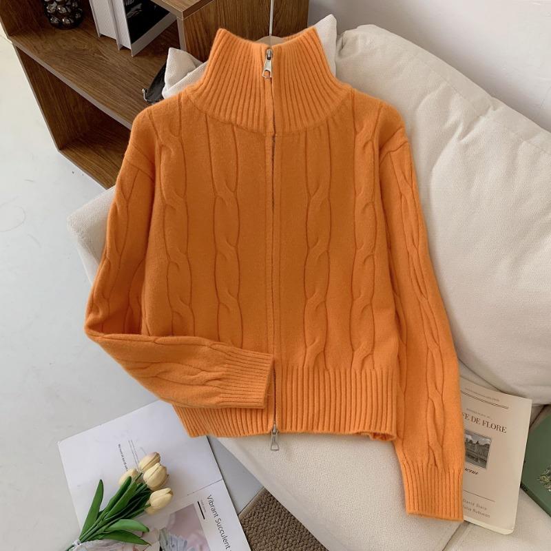 Вязаный кардиган свитер с высоким воротником на молнии женский зимний чувство дизайна свободный ленивый стиль повседневный топ тренд