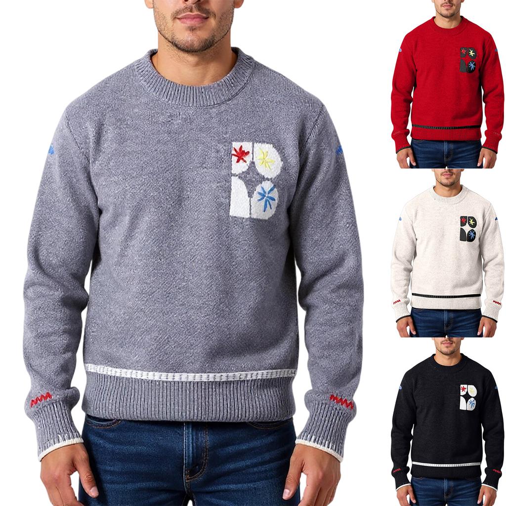 Men's Fashion Knitting Pullover Long Sleeves Loose Round Neck Sweater