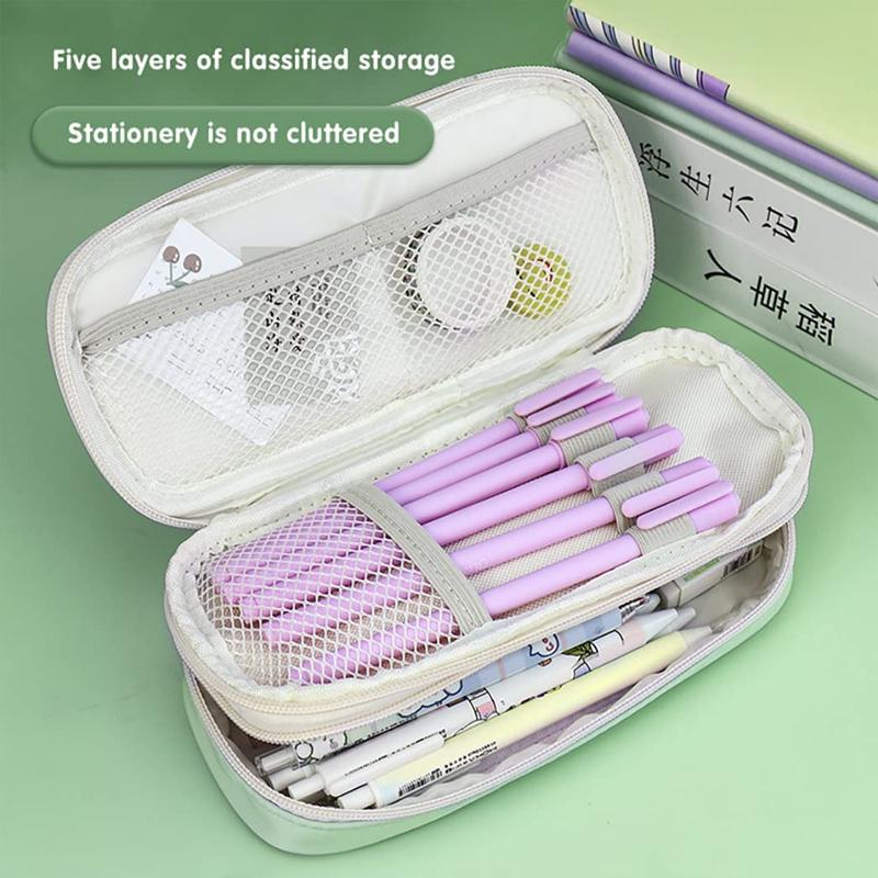 Kawaii Green Pencil Cases Big Capacity Cute Pouch Holder Canvas Bag Washable School Supplies Korean Cancelware