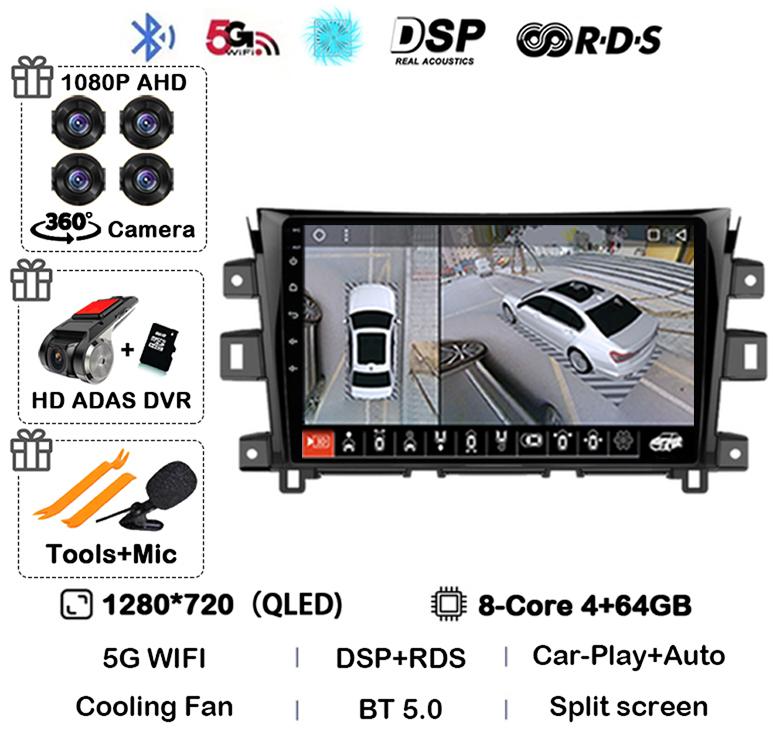 Android 14 Carplay Auto 360 Camera для Nissan NAVARA Frontier NP300 2011 - 2018 Мультимедийный видеоплеер GPS Автомобильное радио DSP Stereo