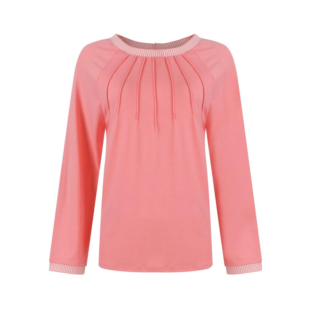 Женские топы с длинным рукавом, нарядные, повседневные, с круглым вырезом, плиссированные, цветные, свободные, модные блузки, футболки