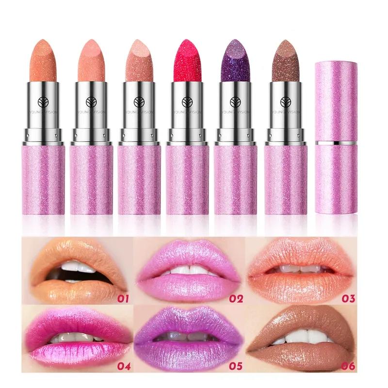 Хамелеон 6-цветная ослепительная алмазная помада матовый металлический блеск блестящий перламутровый блеск для губ стойкий блеск для губ тинт для макияжа