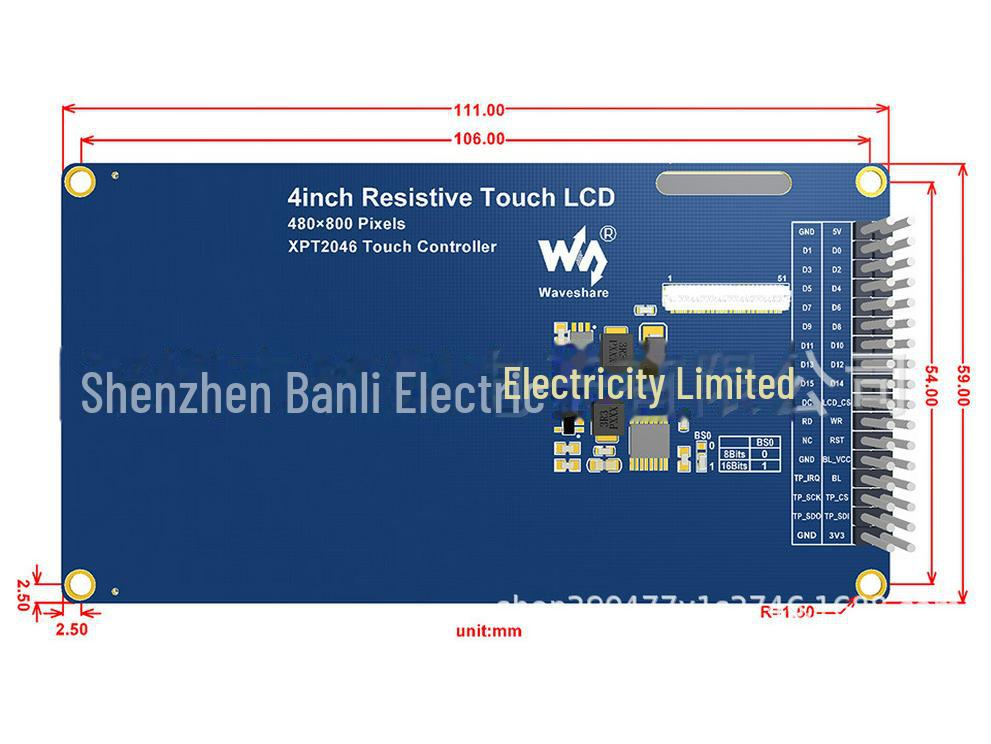 4-дюймовый цветной IPS-дисплей, резистивный сенсор, разрешение 480x800, параллельная связь 8080