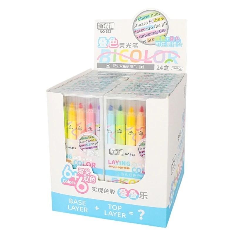 6 шт./набор Цветная двусторонняя ручка-хайлайтер для рисования Коллекция Двусторонняя флуоресцентная волшебная художественная ручка Лайнер для рисования Офис Школа Дневник