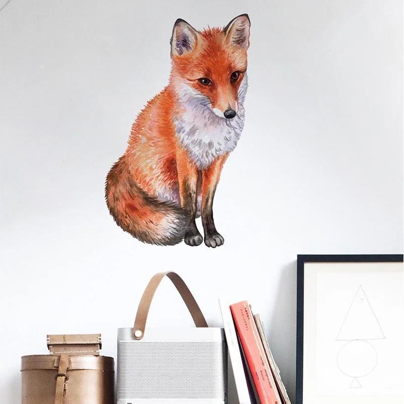 Cute Hand-painted Fox Wall Paste Home Wall Decoration Living Room Bedroom Creative Animal Wallpaper Art Stickers Self-adhesive