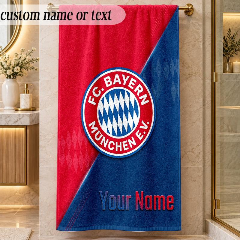 Beach TowelBayern Munich Custom Name Text Personalized Soft Towel for Beach Pool Indoor Home Decor Gift