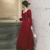 Красное элегантное вечернее платье, женское весеннее дизайнерское платье миди с французским разрезом, женское повседневное корейское цельное платье, новинка 2021 года