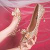 Fashion Bridal Shoes Bling Shiny Thin Heels Pumps for Women 2024 Crystal Bow High Heels Shoes Woman Fashion Glitter Wedding Party Shoes