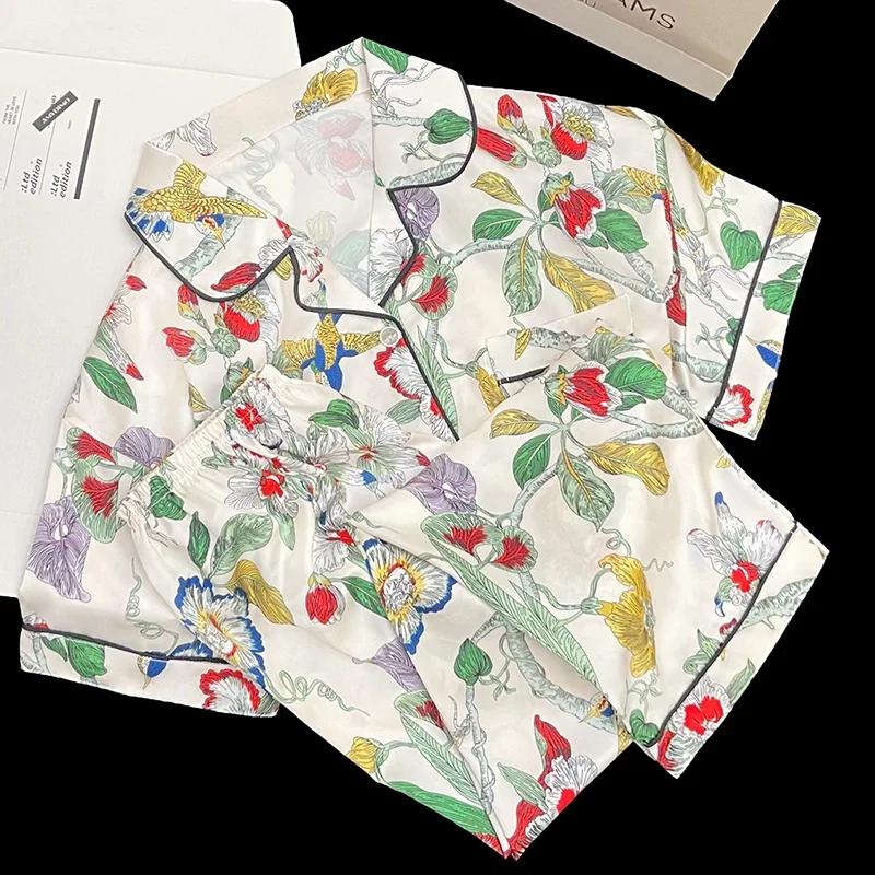 Женские пижамные комплекты с короткими рукавами в европейском и американском стиле, классические повседневные, элегантные, с принтом, женская одежда для сна, весенняя домашняя одежда