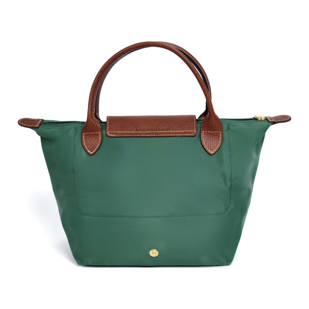 Longchamp Le Pliage Original Минималистичная сумка-тоут для ежедневных поездок Логотип Текстурированный нейлоновый холст и кожа Пельмень Маленькие женские сумки-тоут Шалфей 1621089P84