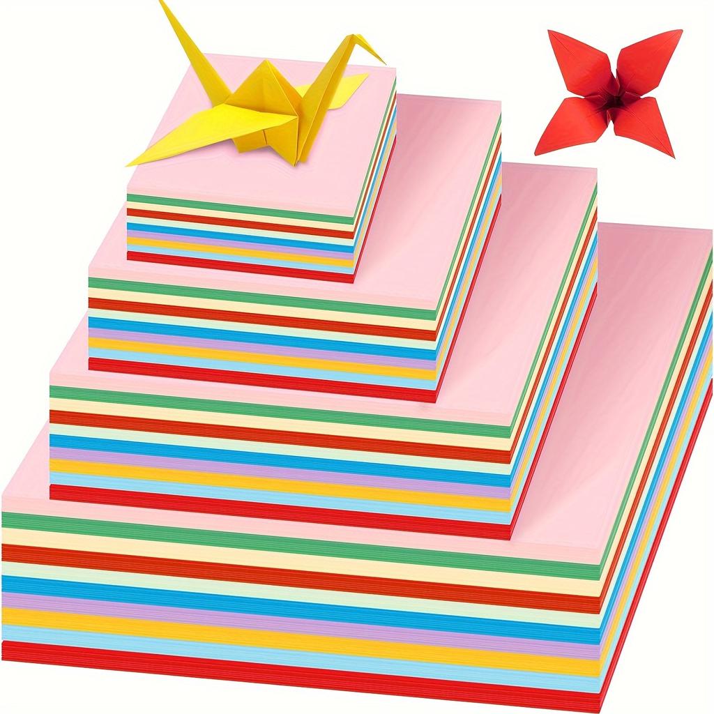 400 Pieces of Origami 100 Pieces of Each Size 10 Colors of Square Origami Suitable for DIY Handicraft Project Gift Box Packaging