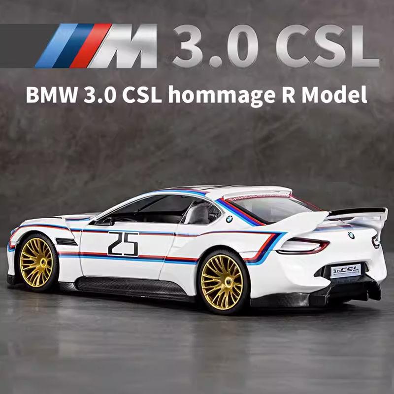 1/24 BMW CSL Alloy Track Racing Car Модель литой игрушечной машинки из металла Модель имитации звука и света Коллекция детских подарков