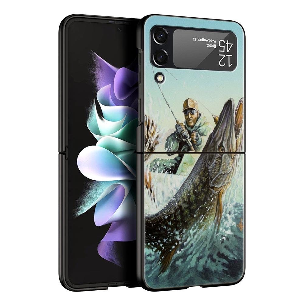 Hunting Fishing Man Hard PC Phone Case For Samsung Galaxy Z Flip 7 6 5 4 Black Cover For Galaxy Z Flip 3 Foldable Fundas Shell