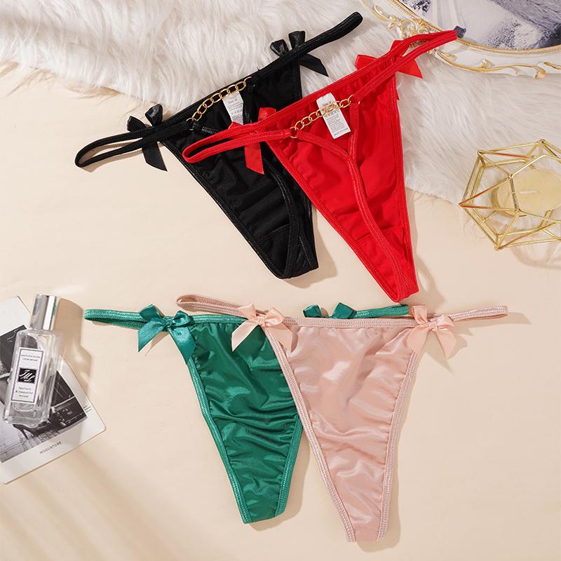 Hottie сексуальные стринги с цепочкой, бесшовные стринги с заниженной талией, милые трусики с бантом, женское хлопковое нижнее белье с промежностью
