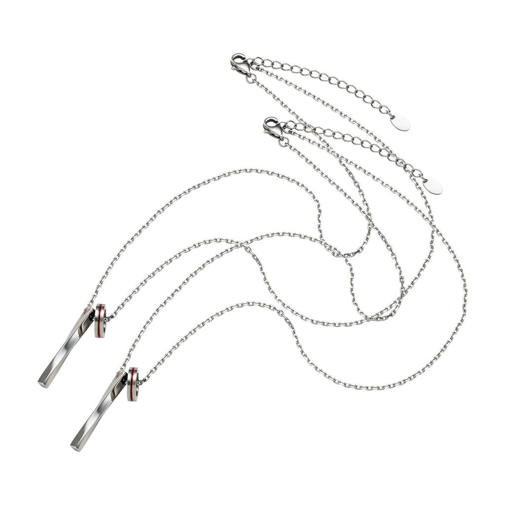 Пара ожерелий набор из 2 колец из хирургической нержавеющей стали с красной нитью, волнообразное скрученное кольцо, гипоаллергенное, 43 см [Белый клевер] 4SUP109SV&4SUP109SV