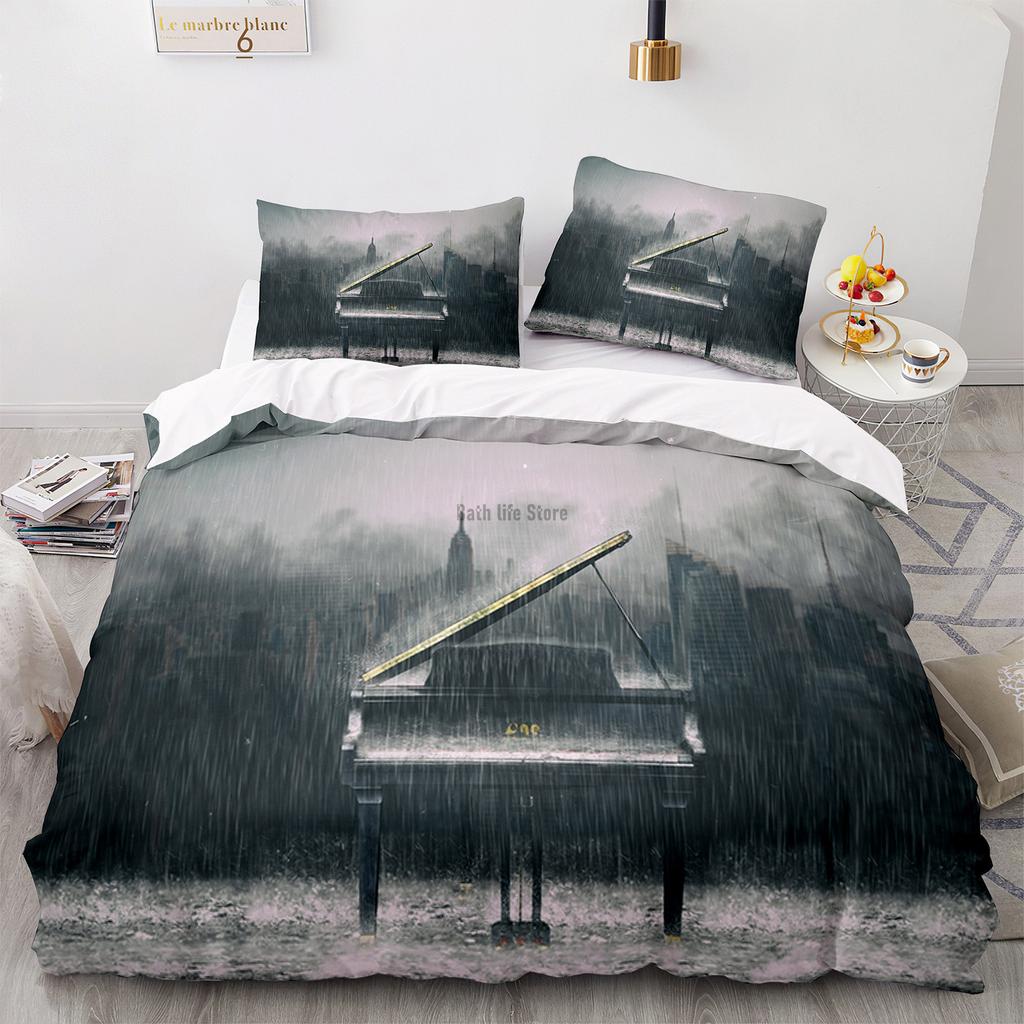 Модный постельный комплект Пианино Гитара 3D принт Музыка Пододеяльник с наволочкой Постельные принадлежности для дома Декор спальни Комплект пододеяльника