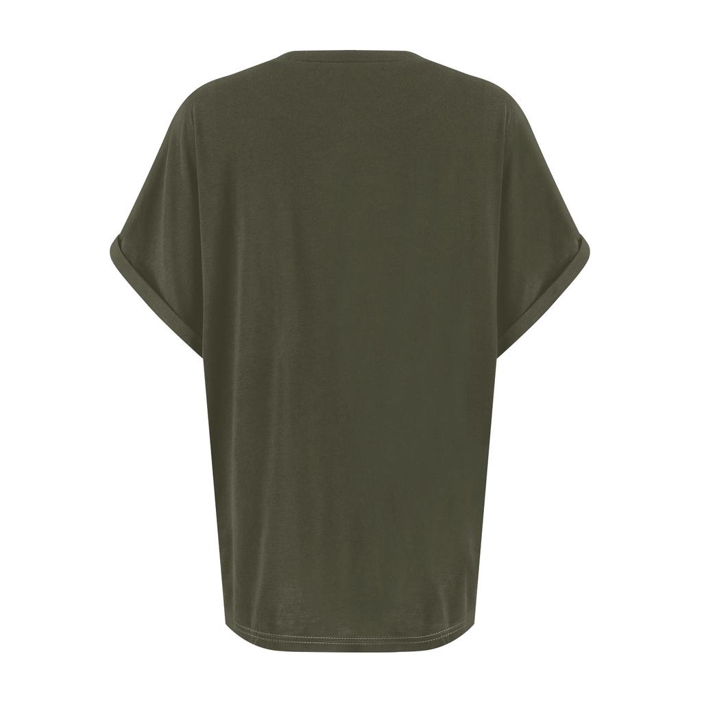 Women's Fashion Loose Casual Summer T-Shirt Pleated Short Sleeve Solid Color Top