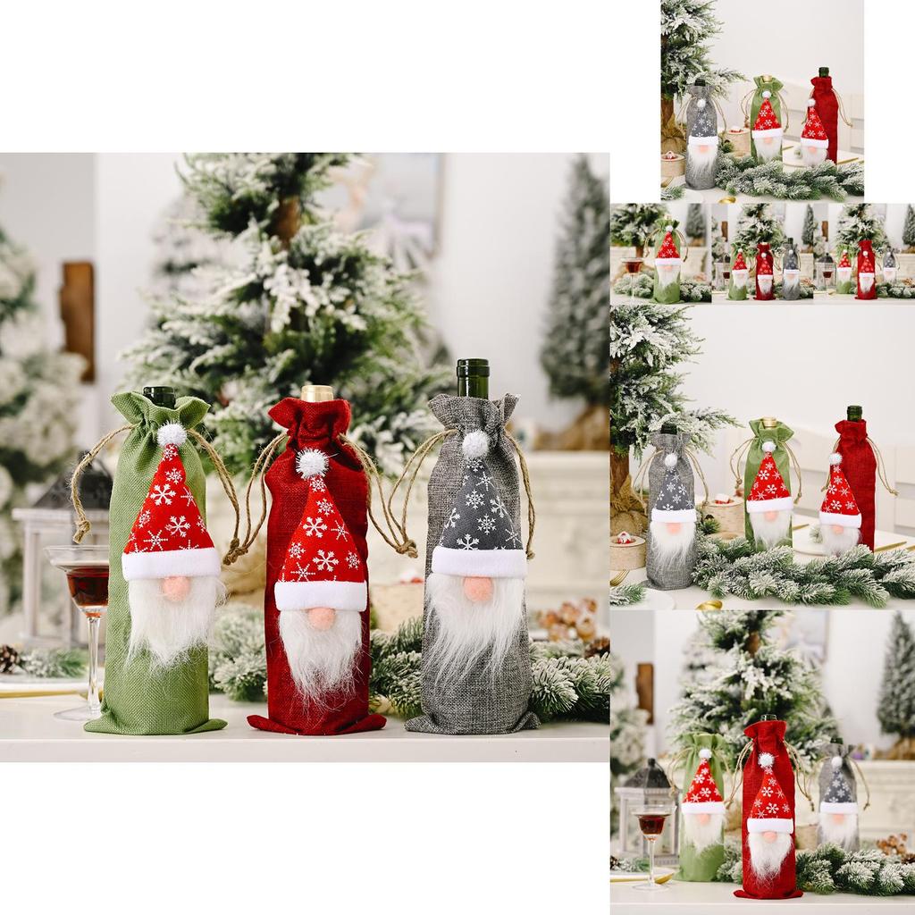 Creative Christmas Forest Santa Burlap Wine Bottle Cover For Holiday Cheer