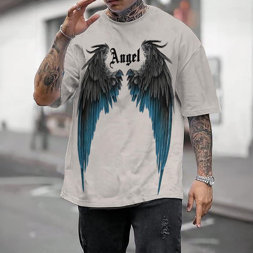 Men's T-Shirt With Wing Pattern Printed T-Shirt Casual Short Sleeved T-Shirts Oversized Men Clothing Tops Outdoor Street Clothes