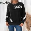 Pullover Top Autumn Winter Women's Casual O-Neck Towel Embroidered Sweatshirt