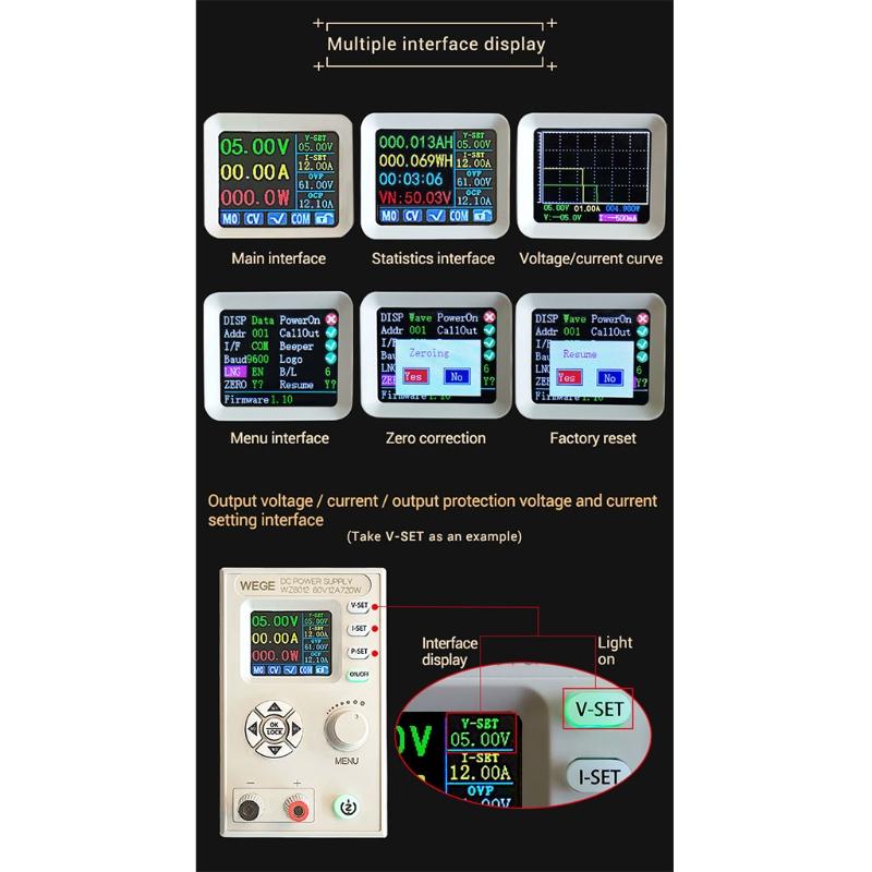 60В 12А Регулируемый ЧПУ для источника питания постоянного тока Понижающий модуль источника питания Стабилизация напряжения Стабилизация тока ЖК-экран