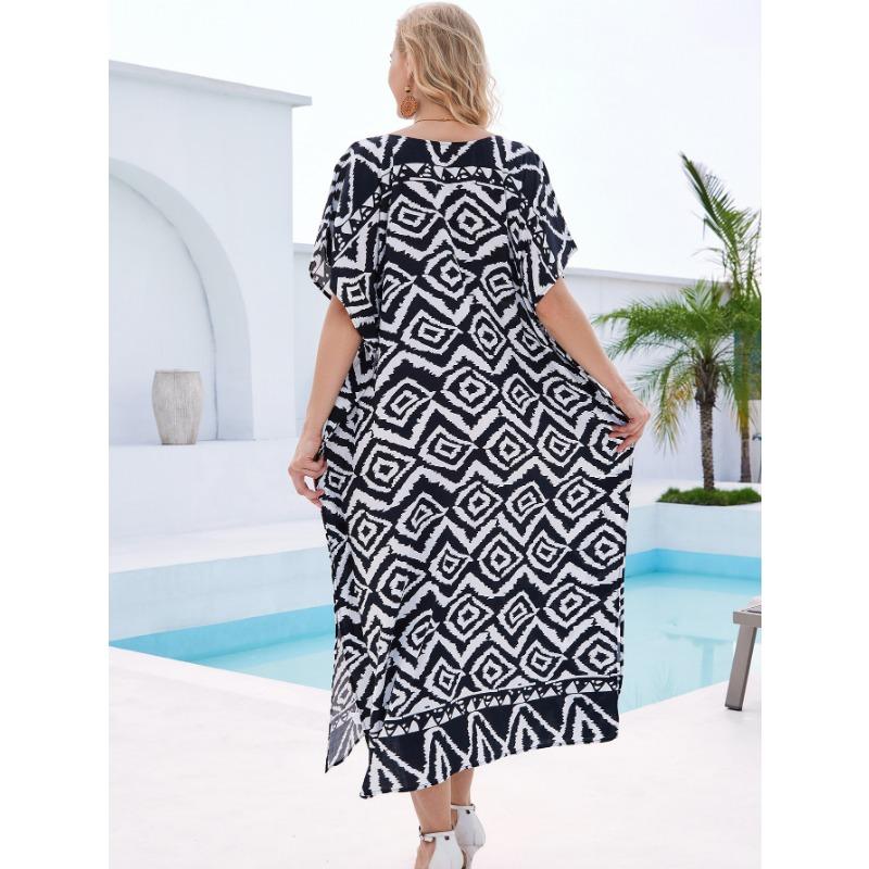 Плюс Размер Женщин Пляжный Принт Свободное Платье Накидка
