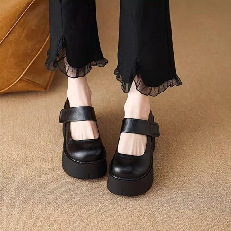 Модные туфли-клинья для женщин 2025 Осень Новые туфли Мэри Джейн на платформе с массивным каблуком Простые и стильные женские туфли Zapatos De Mujer