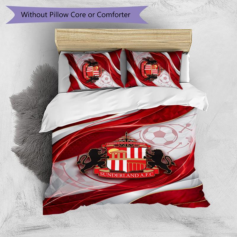 Sunderland Football Printed 3 Pieces Bedding Set, Comfortable Skin Friendly Bedroom Duvet Cover Set