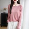 Summer New Crew Neck Knitted Sweater Long-sleeved Solid Color Loose Versatile Pullover Bottoming Shirt Women's Knitted Sunscreen Shirt