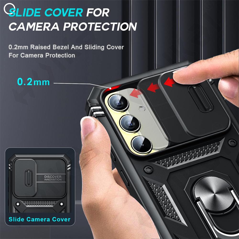 Чехол-держатель Military Armor для Samsung Galaxy S24 S23 S22 S21 Ultra Plus A55 A35 A54 A14 4G 5G Slider Camera Protective Card Card Card Cover
