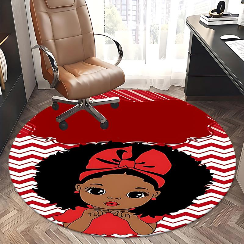 Red Afro Girl Chair Mat Round Carpet for Home Decor, Office, Living Room, Bedroom Gift0277b