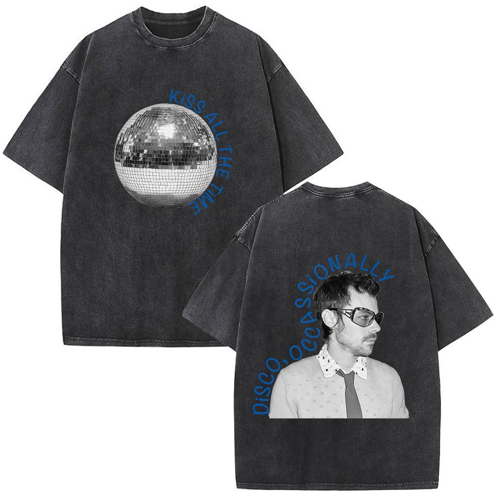Kiss All The Time Disco Occasionally Tour Vintage Washed T Shirt Men Women High Quality Oversized Cotton Tshirt Streetwear