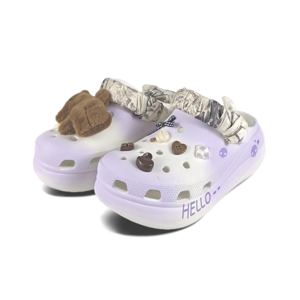 Crocs Crush Clog EVA Jelly Bean Bubble Hole Decorative Buckle Hand-Painted Graffiti Fashion and Versatile Hole Shoes Unisex White