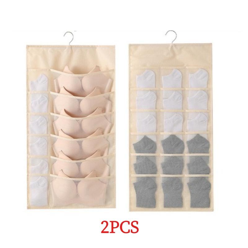 2PCS Double Underwear Storage Hanging Bag Dormitory Home Wardrobe Hanging Folding Bag Underwear Socks Storage Bag