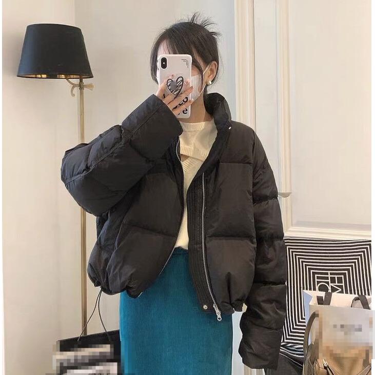 Пуховик с хлопковой подкладкой Женский Зимний Короткий Маленький Пуховик-хлебушек с воротником-стойкой