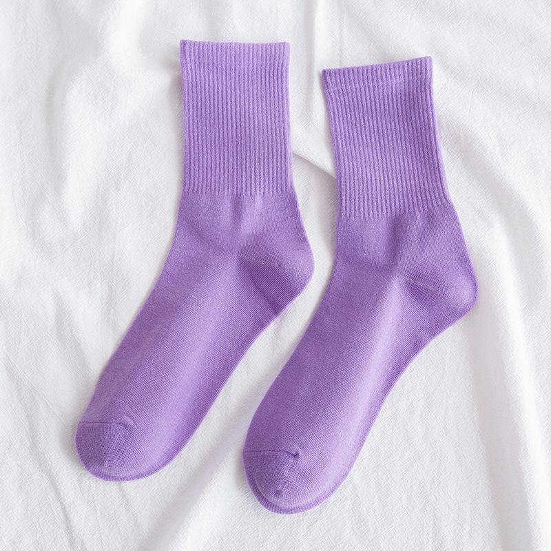 Colorful Women's Medium-Tube Cotton Socks - Trendy Macaron Candy Colors for Spring and Autumn
