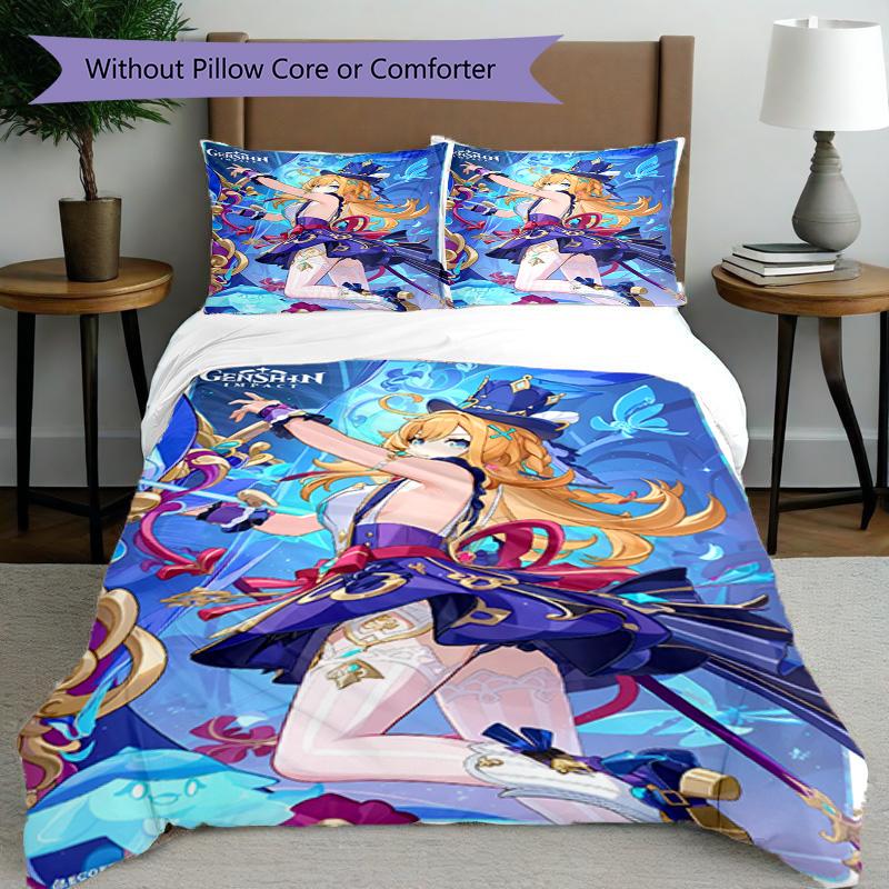3pcs Duvet Cover Set (1*Duvet Cover + 2*Pillowcase, Without Core), Genshin Impact Print Bedding Set, Bedroom Decor, All‑Season, Birthday Gift
