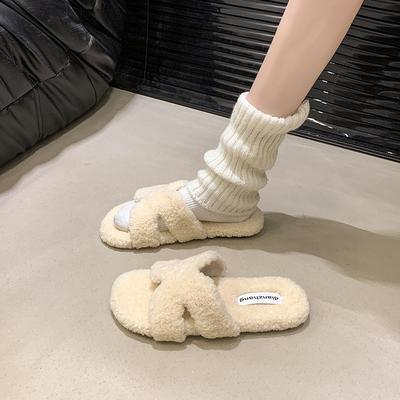 Женские плюшевые тапочки на плоской подошве, уличная обувь, новинка осени и зимы 2025 года, мягкая удобная домашняя обувь с плюшевой подкладкой