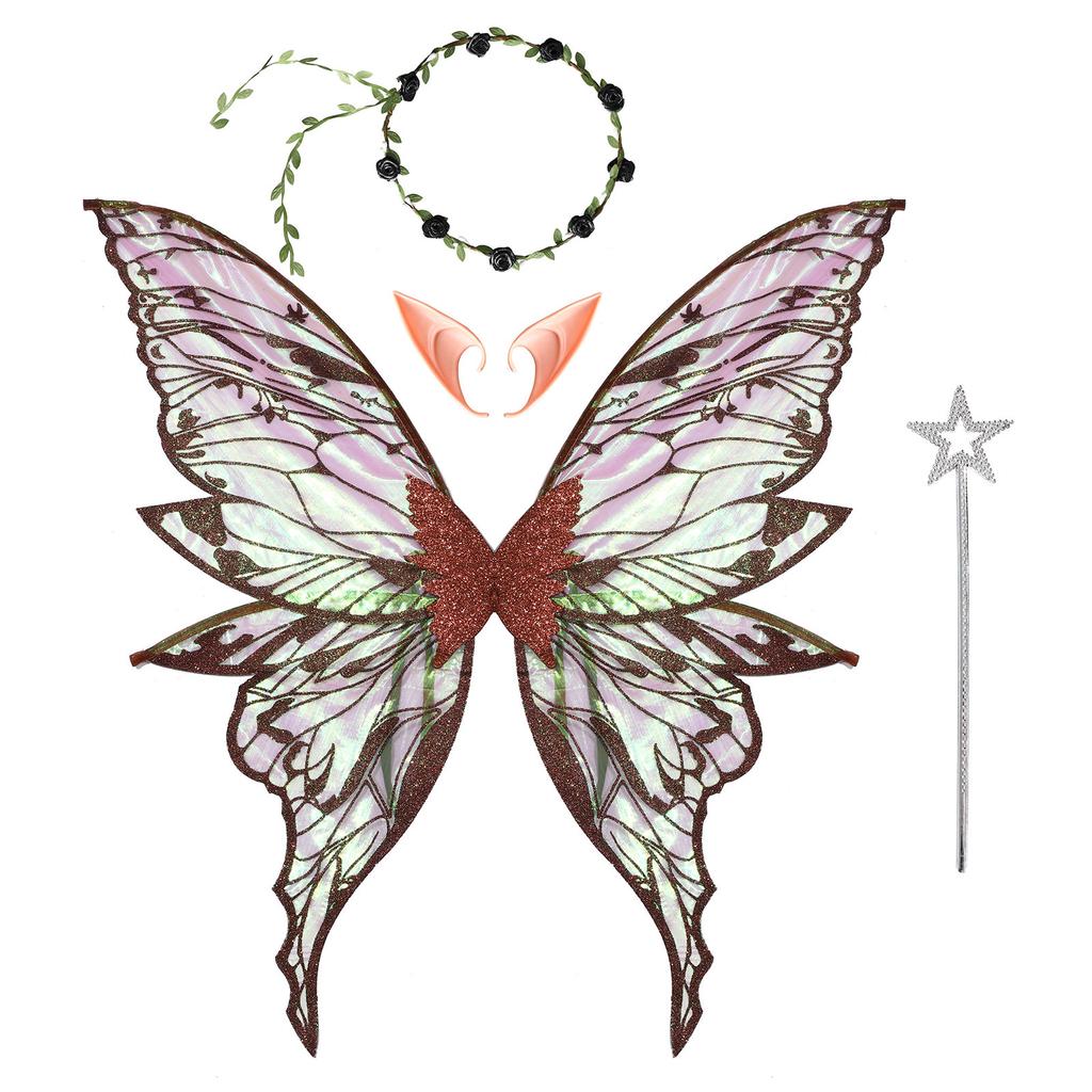 Костюм «Крылья бабочки и эльфийские уши» — полный набор аксессуаров для взрослых и детей, идеально подходящий для ролевых игр в стиле феи, маскарада и Хэллоуина.