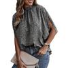 Summer Lace-Up Leopard Print Batwing Short Sleeve Blouse Elegant Loose Casual Stand  Collar Shirt Fashion Chic Tops Women 25320