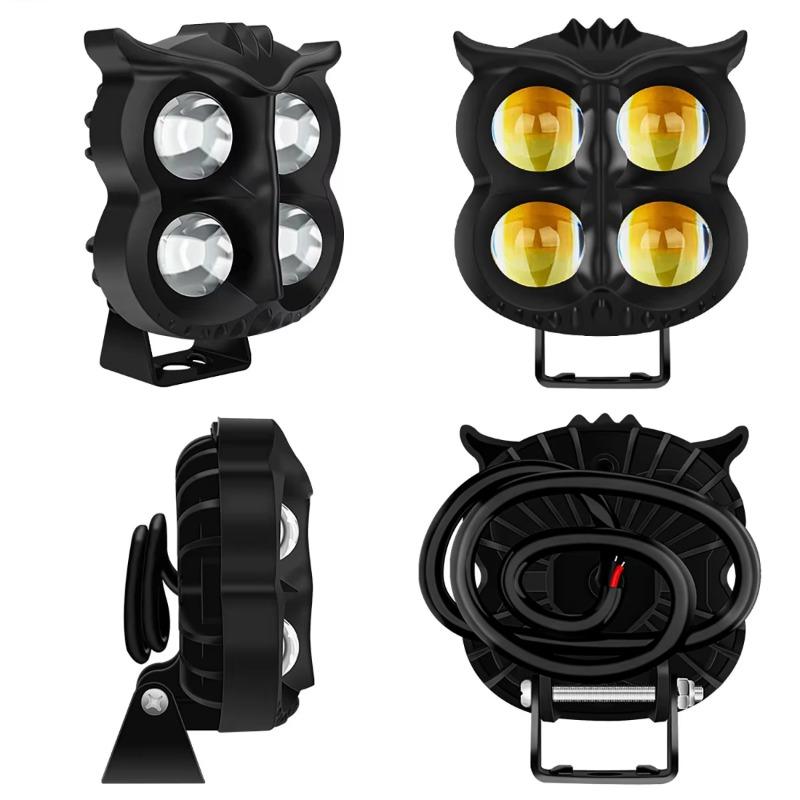 Motorcycle Headlight LED Spot Light Owl Shape 4 Light Modes 12V-80V Dual Color White Yellow Strobe Fog Light Motorbike Lamp